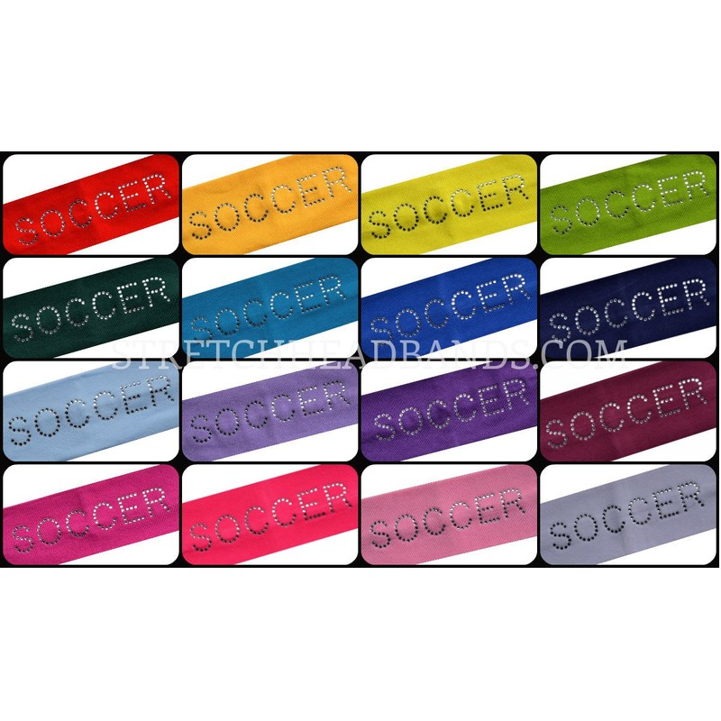 SOCCER Rhinestone Cotton Stretch Headband (Turquoise)