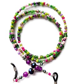 Glasses Chain - Beaded Spectacle Cord - Purple Pink Green Strap - 30 inches