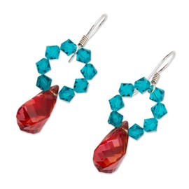 NOVICA Artisan Handmade Crystal Dangle Earrings Swarovsky Red Blue from Mexico [1.8 in L x 0.7 in W x 0.4 in D] ' Sparkling Agave'