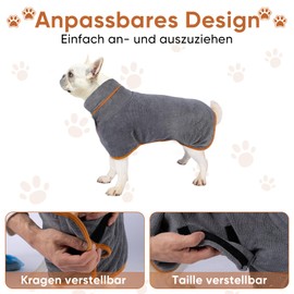 Microfibre Dog Bathrobe, Extra Absorbent Bathrobe, Dog, Quick Drying Dog Bath Towel with Adjustable Straps, Soft Dog Towel for Large, Medium, Small Dogs and Cats (L)