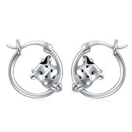 VONALA Cow Earrings for Women 925 Sterling Silver Milk Cow Huggie Hoop Earrings Cute Animal Earrings Cow Jewelry Gifts for Girls Teens Women Birthday Gift, 30*12mm, Sterling Silver, No Gemstone