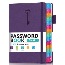 hi!SCI Password Keeper Book with Colorful Alphabetical Tabs, Hardcover Password Log-book for Internet Password and Website Address, 4.1'' x 6.2'' Password Notebook for Home Office (Royal Purple, Small