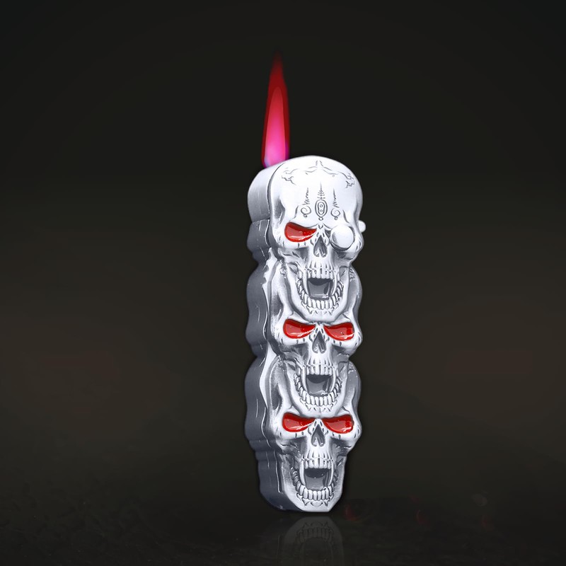 BEUIWJHE Torch Lighter, Unique Metal Skull Design, Refillable and Adjustable,