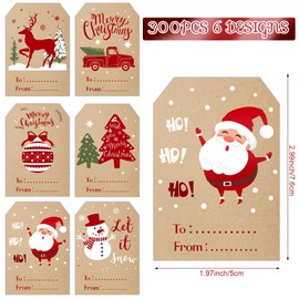 300 Pcs Christmas Gift Tags Stickers Self Adhesive Xmas Name Tag Labels Santa Claus Present Stickers Vintage Merry Christmas Gift Wrapping Sticker for Present Decoration Holiday Party Supplies (Brown)