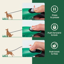 Happy & Polly Retractable Dog Leash with Flashlight, Protective Bungee Leash, Convenient Hook, 16.4ft Reflective Fishing Line Weaved Strong Tape, One- Handed Release, Pause, Lock