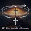 LUHE Cross Ankle Bracelets Sterling Silver Religius Double Chain Anklets