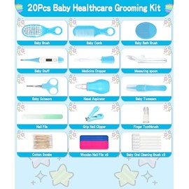 Baby Grooming and Healthcare Kit, Portable Baby Safety Care Set with Hair Brush Comb Nail Clipper Nasal Aspirator for Nursery Newborn Infant Girl Boy 