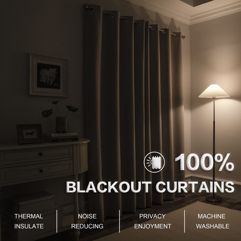 KEQIAOSUOCAI Completely 100% Blackout Linen Textured Grommet Curtains (Light Beige,2