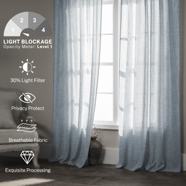 Dusty Blue Linen Curtains 84 Inches Long for Living Room 2 Panels Set Back Tab Farmhouse Boho Light Filtering Semi Sheer Stone Blue Curtains Grey Blue Drapes for Bedroom Vintage Country Decor