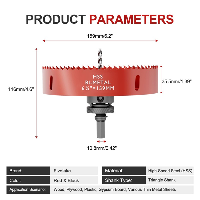 6-1/4 Inch M42 HSS Hole Saw - 159mm Bi-Metal Hole