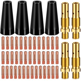Therwen 48 Pcs Flux Core Gasless Nozzle Tips Kits KP1939-1 Flux Core Welder Mig Welder Contact Tips Gasless Nozzle Gas Diffusers for Mig Gun(48 Pcs,0.030"(0.8mm) kit, 0.035"(0.9mm) kit)