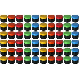 60 Ointment Containers, Cream Jars, Flat Black, 35 ml Content with Coloured Lids, Made in Germany