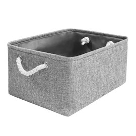 Mangata Collapsible, Thickened Linen Storage Box with Rope Handles (Washable, Grey), grey, small