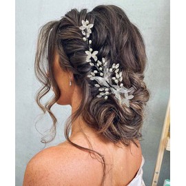 Unicra Butterfly Bridal Wedding Hair Vine Silver Crystal Hair Accessories Pearl Bridal Headband Headpiece for Women and Bridesmaid