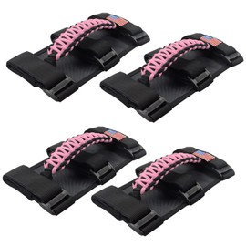 KOHUIPU Roll Bar Grab Handles with US Flag, Paracord Grip Handle for Jeep Wrangler JK JKU JL JLU TJ CJ YJ & Gladiator JT, Pink