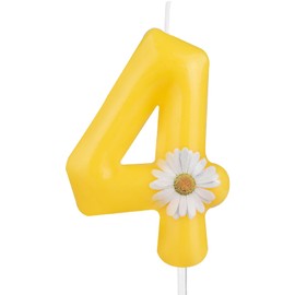 FUNCANDLE Yellow Number 4 Candle,Happy Birthday Candles,Daisy Flower Themed Birthday Candles for Girl Baby Showe Anniversary Decorations Party Supplies Number 4 Candle