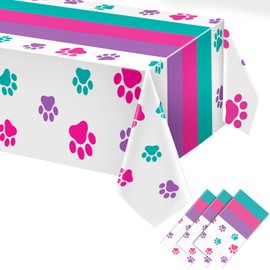 Newwiee 3 Pcs Puppy Paw Print Tablecloth Plastic Disposable Colorful Table Cover Dog Table Cloth Paw Print Party Supplies for Dog Pet Themed Party Decorations Supplies Favors, 51 x 108''
