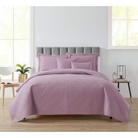 Clara Clark Quilts King Size - All Season Bedspread Coverlet Set, Pinsonic Weave Lightweight King Quilt Bedding Set - 5 Piece King Quilt Set with Pillow Shams, Diamond - Lavender