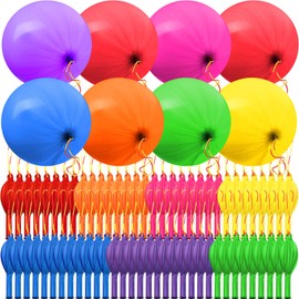 Chivao 150 Pcs Punch Balloons Assorted Colors Punching Balloons Party Neon Heavy Duty Bouncy Balls with Rubber Band Handle for Birthday Wedding Graduation Pool Party Halloween Supplies