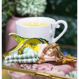 Ebros Gift Amy Brown Fantasy Soothing Chamomile in Tea Cup with Sleeping Fairy Figurine Holiday Festive Sculpture Collectible