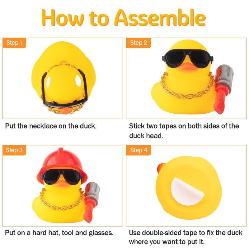 wonuu Car Dashboard Decorations Rubber Ducks, Construction Builder Rubber Ducky