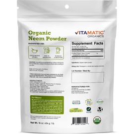 Vitamatic Vitamatic Certified USDA Organic Neem Leaf Powder C 1 lb (16 oz) 100% Pure Azadirachta Indica | Traditional Ayurvedic Herb for Skin, Immune, and Detox Support