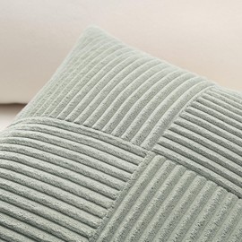 Sungeek Set of 1 Decorative Cushion Cover 30 x 50cm Soft Corduroy Striped Cross Patchwork Textured Pillow Covers Solid Lumbar Throw Pillow Cases for Sofa Bed Patio 12x20 Inch, Light Grey