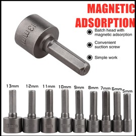 9 Pcs Hex Drill Bits Tools,5-13mm Hex Shank Magnetic Nut Setter Driver, Drill Bit Set Powerful Socket Combination Quick Change Metric Nut Driver Set for ElectricManual Screwdrivers