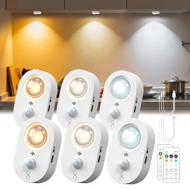 Motion Sensor Cabinet Lighting, Puck Lights with Remote, 6-Pack