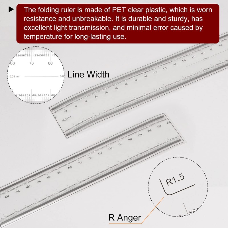 sourcing map Film Flexible Ruler 80 cm 0.1 mm Scale