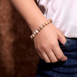 Jewboo Semi-Precious Gemstones and Crystals Beaded Bracelets Round Beads Bracelets for Women 8mm Stretch Unisex (Picture Stone)