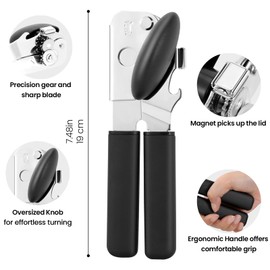 Can Opener Manual with Magnet Lift, Heavy Duty Handheld Smooth Edge Can Tin Opener for Seniors, Durable Sharp Cutting Blade,Easy Turn Knob Multifunctional Bottle Opener