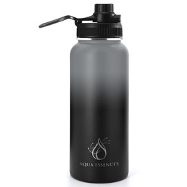 Aqua Essences Vacuum Insulated Stainless Steel Water Bottle 32 oz With Wide Mouth And Bounce Lid BPA Free 24 Hours Cold And 12 Hours Hot (Ombre: Grey/Black)