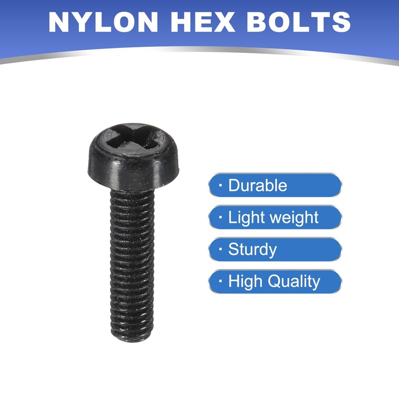 PATIKIL M3x12mm Black Nylon Bolts Plastic Nuts Full Thread Head