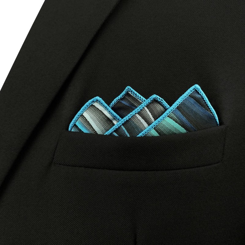 SHLAX&WING Men's Abstract Blue Wave Abstract Silk Pocket Square, YH23