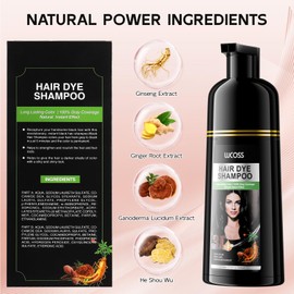 Ingzy Black Hair Dye Shampoo 3 in 1, Herbal Hair Color Shampoo for Gray Hair Coverage, Natural Shampoo Hair Dye Easy to Use at Home, Long Lasting Color Shampoo Hair Dye for Women and Men 16.9 Fl Oz