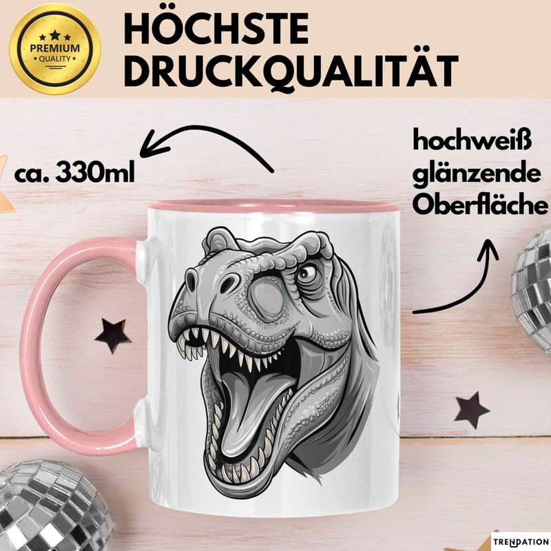 Dinosaurier Tier Tasse Geschenk Lustige Geschenkidee Spruch (Rosa)