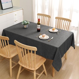 smiry Linen Table Cloth Rectangle 140x240 cm Wipe Clean Tablecloth Water Resistant Table Cover for Kitchen, Party Decorations - Dark Grey