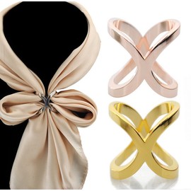 Women's Elegant X Shape Silk Scarf Clip Ring Scarves Buckle Holder for Wedding Party (Silver)