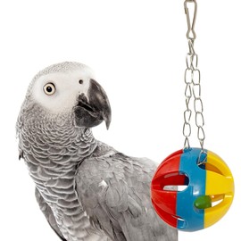 SIMENA Parrot Ball Toy with Bell, Cage Hanging Accessories for Medium to Large Birds, Interactive Toys for Birds, Cat Ball Toy (Globe, Set of 1)