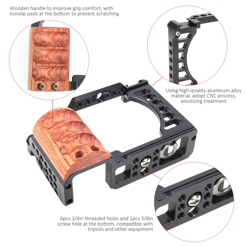 Aluminum Alloy Camera Video Shooting Cage Kit with Wooden Handle
