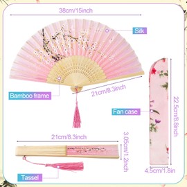 saerryor 4 Pcs Folding Hand Fans, Vintage Sakura Silk Bamboo Fans Set