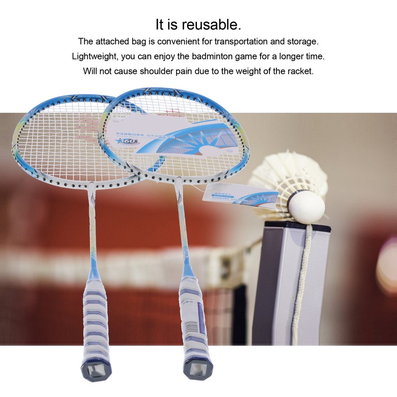 2 Player Badminton Racquets Set Lightweight Full Carbon Double Rackets