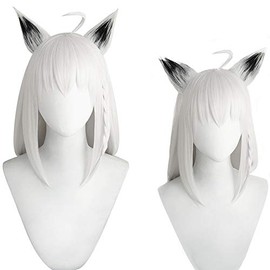 Heat Resistant Cosplay Wig, Second Castle, Shirakami Fubuki Shirakami Fubuki, Halloween Costume, Event Costume, Wig + Bonus 2 Pieces