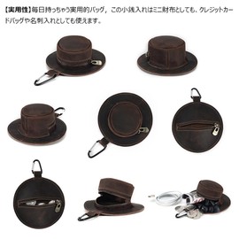 Whatna K169 Thick Hand Cow Leather Coin Purse, Coin Case, 2-Way Mini Sacoche, Carabiner Pouch, Belt Loop, Mini Wallet, Small Wallet, Card Case, Earphone Storage Case with Carabiner, Camel Color A