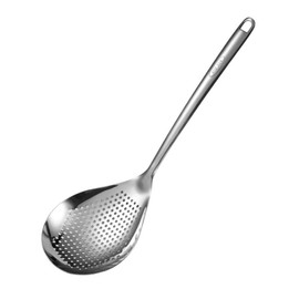 Desirable Seamless One-Piece Scum Fry Dishwasher-Safe Catch Fine Fry Scum Smooth Oil Release Difficult to Clog Easy Clean Sturdy Slotted Ladle Simple Silver Stainless Steel (Small)