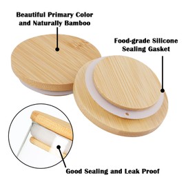 Oui Yogurt Jar Lids, Lids for Oui Yogurt Jars, Natural Bamboo Wooden Canning Lids 6-Pack, Bamboo Jar Lids Set with 16 Label Stickers and Spoons, Spices Cookies Storage Bottle Lid Leak-proof