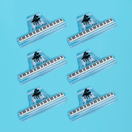 6Pcs Plastics Music Book Clip,Music Sheet Clip Music Paper Clip,Music Page Holder,for Piano Guitar Violin Playing Instruments and Reading Books-Piano Key Pattern