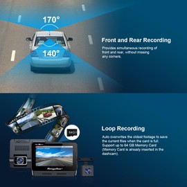Range Tour Car Dash Cam Front and Rear with 64GB Memory Card, Dual Dashcam 170° Wide Angle 4.3in Dashboard Cam Waterproof Reverse Camera Driving Recorder with Parking Monitor Loop Recording G-sensor