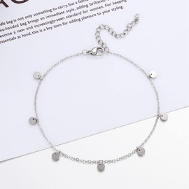 AFSTALR Anklet Women's Anklet Stainless Steel Heart Layered Pendants Silver Double Anklet for Women Stainless Steel Adjustable Foot Jewellery Coin Anklet for Women 丨Silver Gold Rose Gold, Stainless